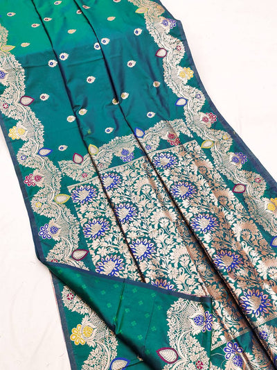 Royal Teal Green Banarasi Silk Saree with Rich Antique Zari Floral Jaal & Meenakari Accents