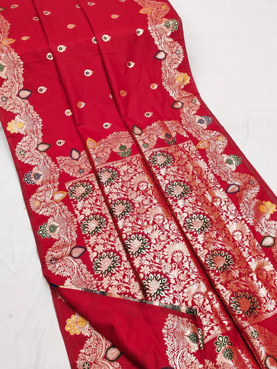Royal Red Banarasi Handloom Silk Saree – Traditional Zari Weave for Bridal & Festive Wear