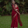 Deep Maroon Banarasi Silk Saree with Ornate Antique Gold Zari Borders
