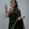Midnight Black Handloom Cotton Saree with Silver Zari Temple Border