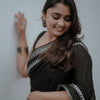 Midnight Black Handloom Cotton Saree with Silver Zari Temple Border