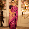 Regal Magenta Banarasi Silk Saree with Antique Gold 'Vana-Chari' Animal Motifs