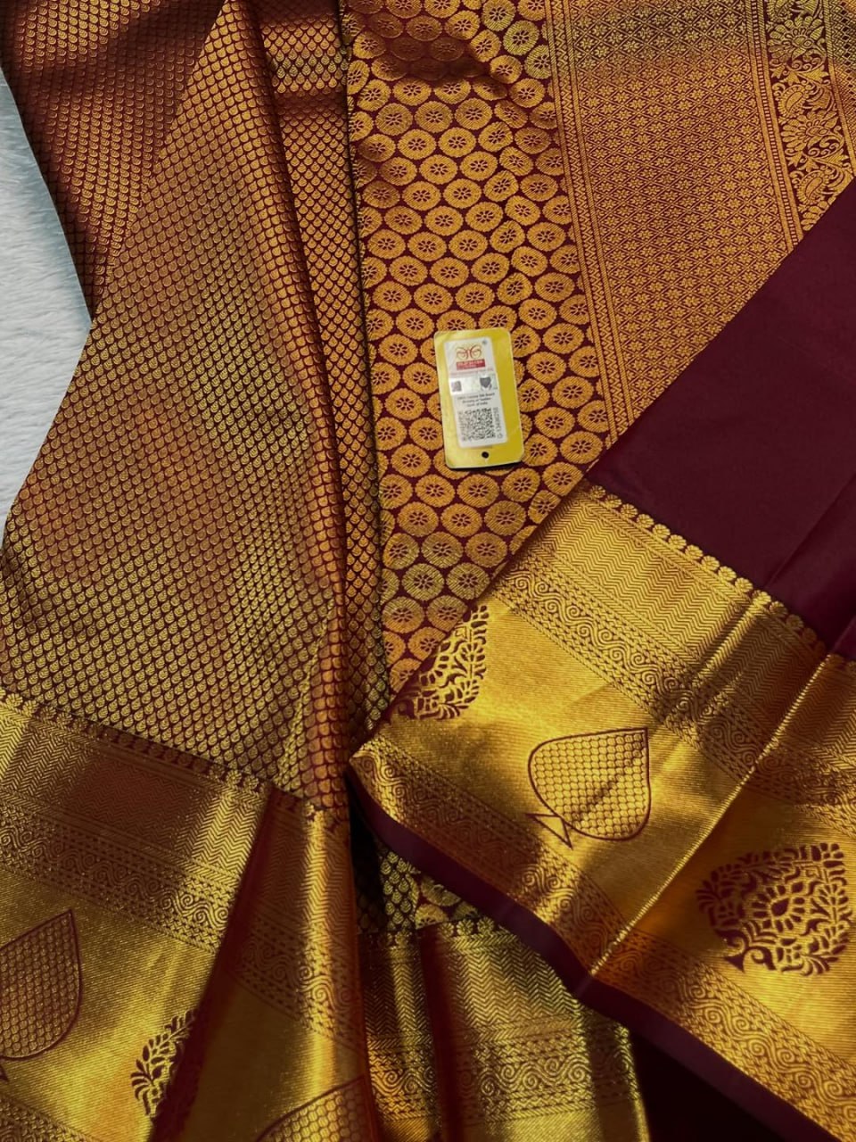 Majestic Maroon Kanjivaram Silk Saree with Full Zari Jaal & Intricate Temple Border