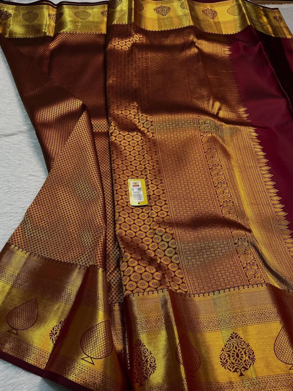 Majestic Maroon Kanjivaram Silk Saree with Full Zari Jaal & Intricate Temple Border