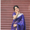 Elegant Royal Purple Handloom Silk Saree with Silver Zari Butis & Diamond Border
