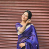 Elegant Royal Purple Handloom Silk Saree with Silver Zari Butis & Diamond Border