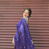 Elegant Royal Purple Handloom Silk Saree with Silver Zari Butis & Diamond Border