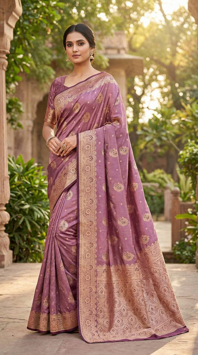 Mauve Purple Silk Saree with Rich Gold Zari Traditional Border