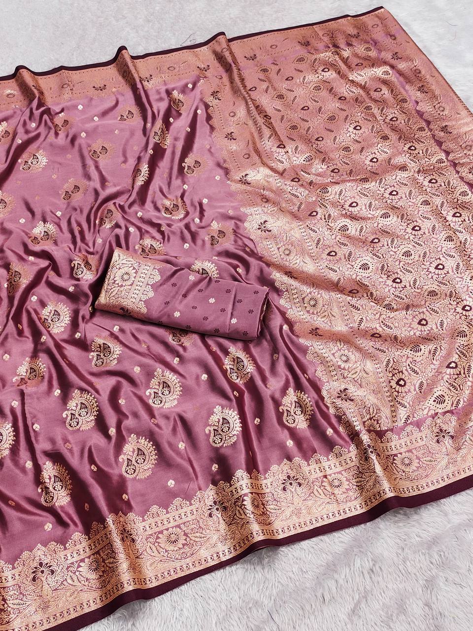 Mauve Purple Silk Saree with Rich Gold Zari Traditional Border
