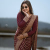 Deep Wine Leheriya Georgette Saree with Antique Gold Floral Border & Sequined Blouse