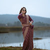 Deep Wine Leheriya Georgette Saree with Antique Gold Floral Border & Sequined Blouse