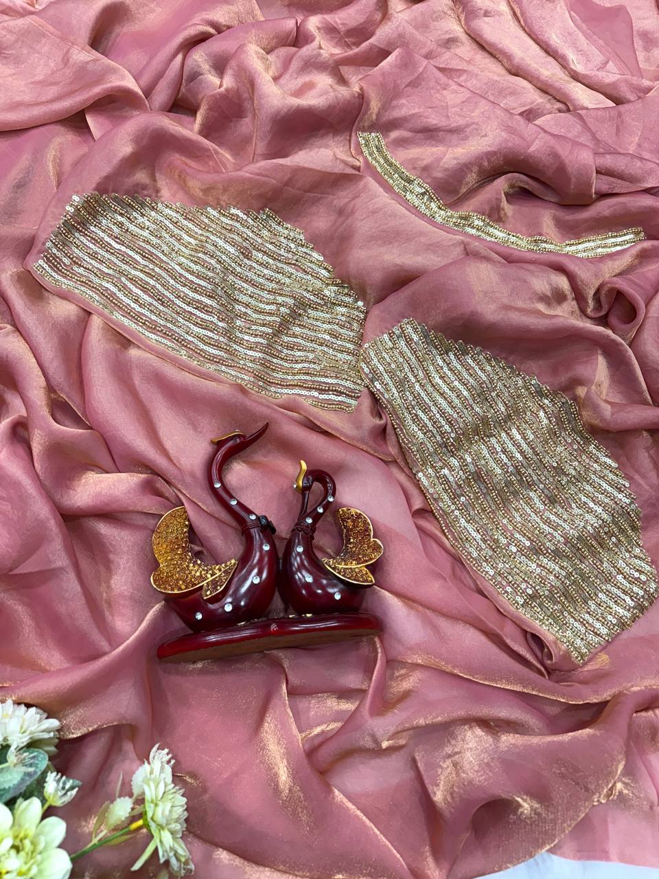 Luxury Shimmer Organza Saree with Heavy Sequin Designer Blouse – 7 Color Options