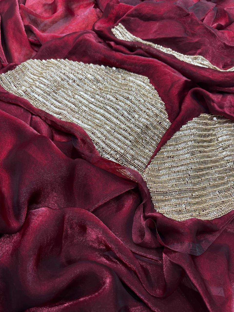 Luxury Shimmer Organza Saree with Heavy Sequin Designer Blouse – 7 Color Options