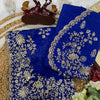 Royal Blue Heavy Embroidered Saree with Gold Zari Floral Work & Designer Blouse