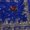 Royal Blue Heavy Embroidered Saree with Gold Zari Floral Work & Designer Blouse