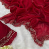 Red Saree with Elegant Stone Work Border & Matching Blouse