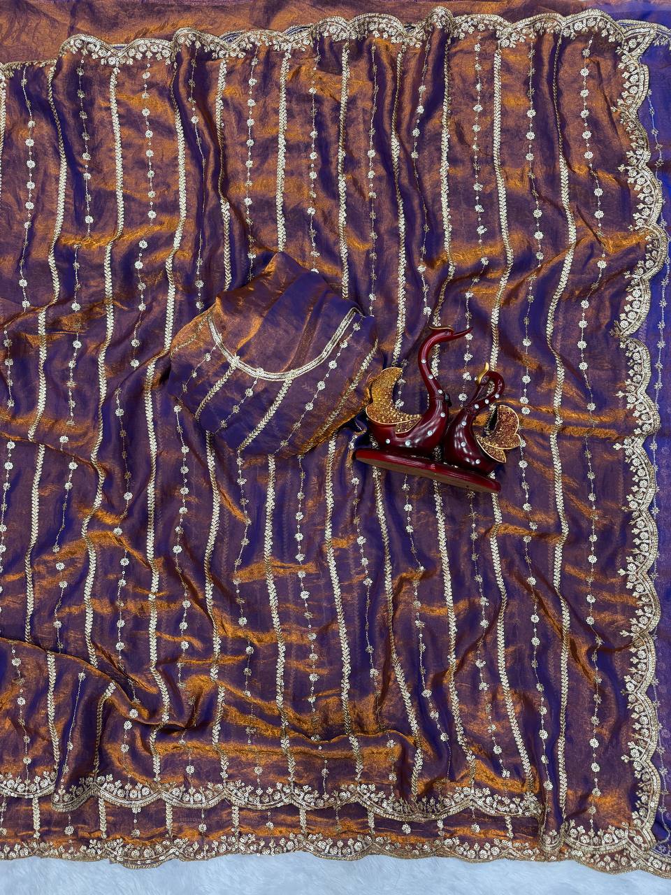 Designer Multi-Color Organza Saree Collection with Gold Embroidered Border