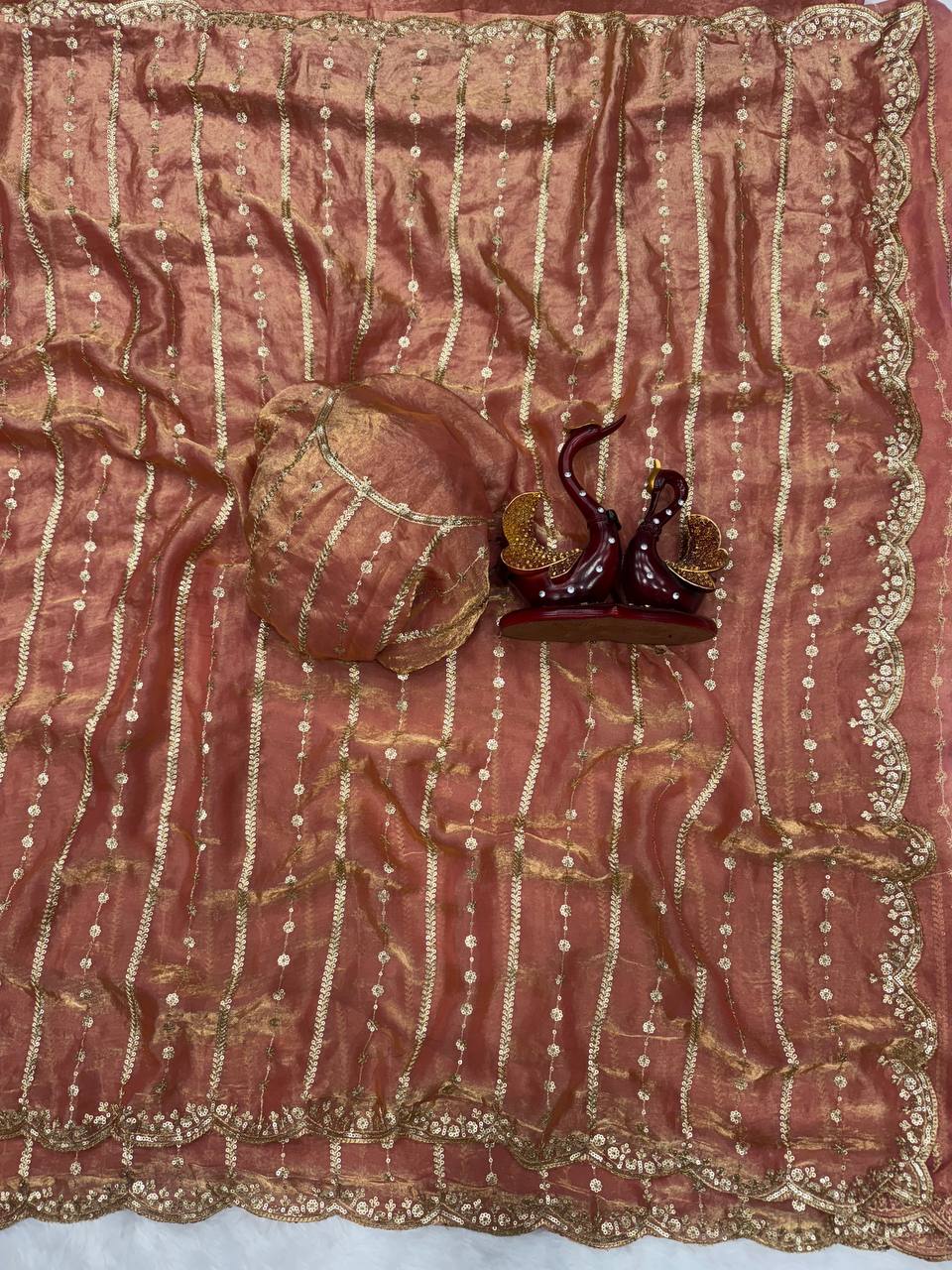 Designer Multi-Color Organza Saree Collection with Gold Embroidered Border