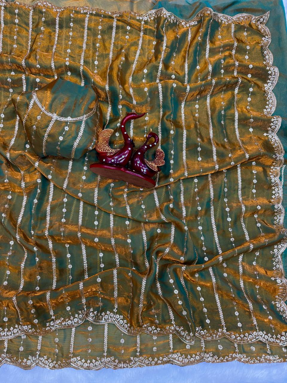 Designer Multi-Color Organza Saree Collection with Gold Embroidered Border