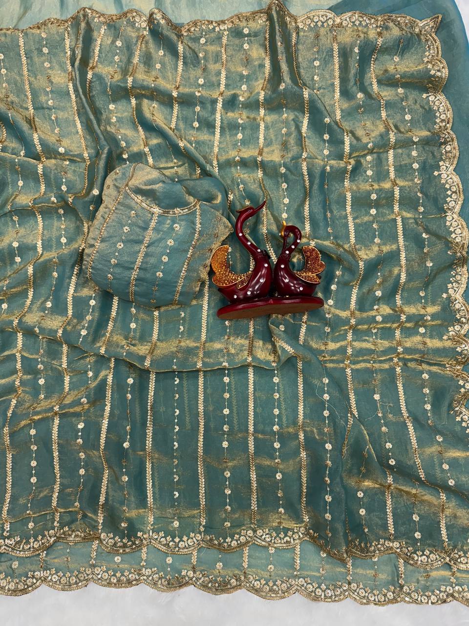 Designer Multi-Color Organza Saree Collection with Gold Embroidered Border