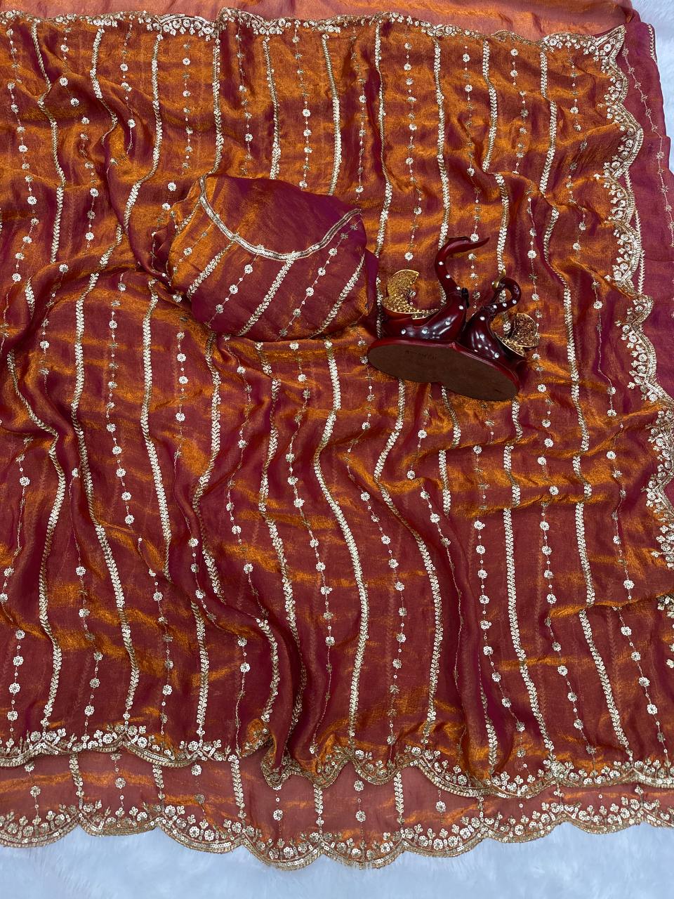 Designer Multi-Color Organza Saree Collection with Gold Embroidered Border