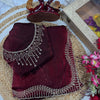 Wine Maroon Saree with Crystal Stone Work Border & Designer Blouse