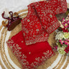 Luxury Red Heavy Embroidered Saree with Intricate Zari Work & Designer Blouse