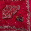 Luxury Red Heavy Embroidered Saree with Intricate Zari Work & Designer Blouse