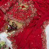 Luxury Red Heavy Embroidered Saree with Intricate Zari Work & Designer Blouse