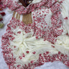 Ivory White Organza Saree with Red Floral Embroidery & Designer Blouse