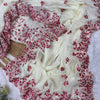 Ivory White Organza Saree with Red Floral Embroidery & Designer Blouse