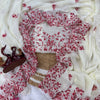 Ivory White Organza Saree with Red Floral Embroidery & Designer Blouse