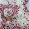 Ivory White Organza Saree with Red Floral Embroidery & Designer Blouse