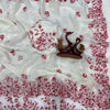Ivory White Organza Saree with Red Floral Embroidery & Designer Blouse