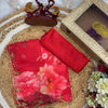 Red Floral Printed Saree with Gold Handwork Border & Matching Blouse