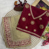 Maroon Embroidered Silk Blouse with Ivory Net Dupatta & Heavy Zari Border