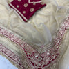 Maroon Embroidered Silk Blouse with Ivory Net Dupatta & Heavy Zari Border