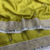 Olive Green & Pastel Blue Silk Saree with Heavy Mirror Border and Mustard Embroidered Blouse