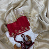 Ivory Organza Saree with Gold Floral Embroidery Border & Red Blouse Piece
