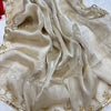 Ivory Organza Saree with Gold Floral Embroidery Border & Red Blouse Piece