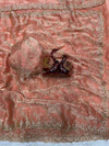 Elegant Peach Organza Saree with All-Over Sequin Embroidery & Scalloped Border