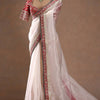 Red & Ivory Silk Saree with Heavy Floral Embroidered Border and Designer Blouse