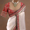 Red & Ivory Silk Saree with Heavy Floral Embroidered Border and Designer Blouse