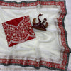 Red & Ivory Silk Saree with Heavy Floral Embroidered Border and Designer Blouse