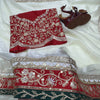 Red & Ivory Silk Saree with Heavy Floral Embroidered Border and Designer Blouse
