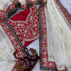 Red & Ivory Silk Saree with Heavy Floral Embroidered Border and Designer Blouse