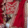 Elegant Red Silk Saree with Heavy Floral Embroidered Border & Designer Blouse