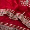 Elegant Red Silk Saree with Heavy Floral Embroidered Border & Designer Blouse