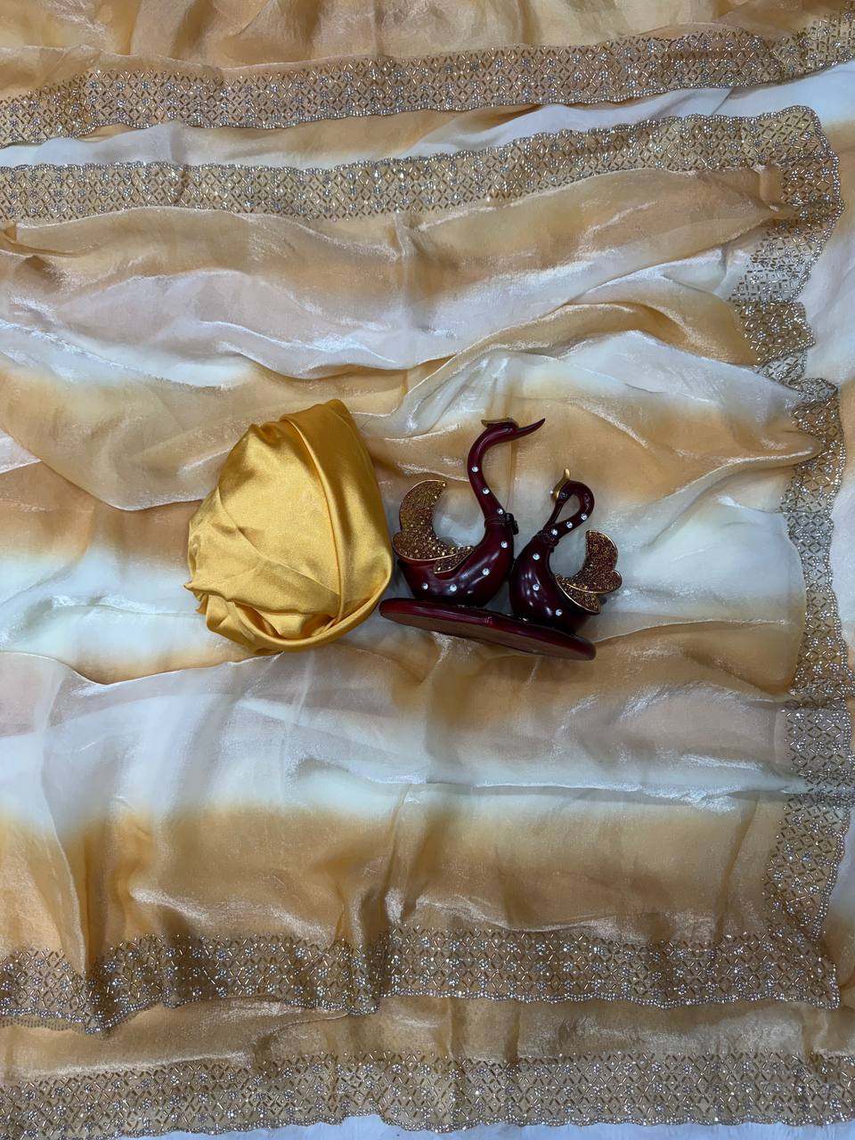 Premium Ombre Organza Saree with Handcrafted Crystal Border – Soft Gradient Party Wear Saree