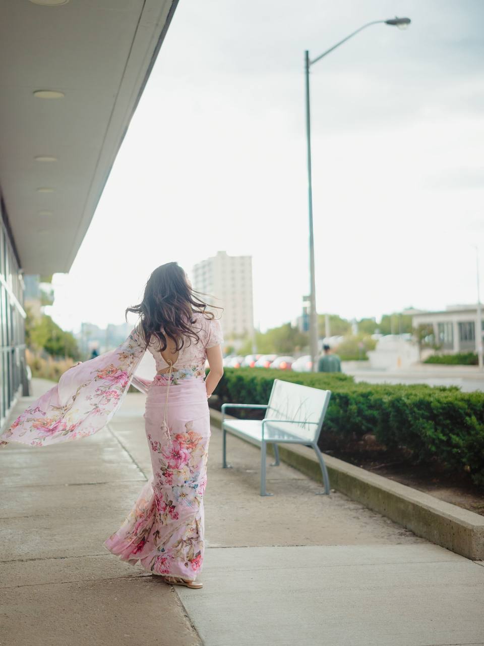 Pastel Pink Floral Organza Saree with Pearl Scalloped Border & Designer Blouse